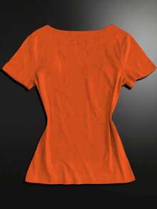 SHEIN EZwear Camiseta casual de mujer de manga corta con cuello redondo y estampado de eslogan