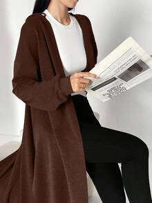 Al Najma Áo Abaya dài có mũ trùm đầu, dây rút, màu trơn, dành cho nữ, thích hợp cho mùa xuân và mùa thu, áo Abaya dài kiểu Hồi giáo thoải mái, áo cardigan dài màu nâu cho mặc hàng ngày/đi học/du lịch. - Màu nâu Sô-cô-la - Xem 7