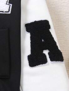 SHEIN Toddler Boys' Contrast Color Embroidered Bear English Graphic Baseball Jacket Fall Winter - Black - View 3