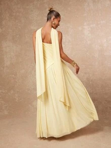 Lumalex Robe moulante avec encolure ras-du-cou et dos nu avec un corsage en maille fluide pour femmes