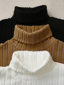 SHEIN LUNE 3 件套女式高领长袖紧身 T 恤，黑色、卡其色、白色，罗纹针织面料，百搭款式，适合日常、通勤和办公室穿着，秋冬季