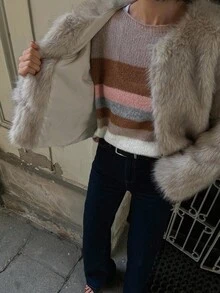 DAZY Loose Striped Crew Neck Long Sleeve Casual Sweater For Women, Spring/Autumn