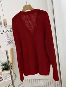 SHEIN Locker sitzende Strickjacke mit V-Ausschnitt und langen Ärmeln, Cut-Out