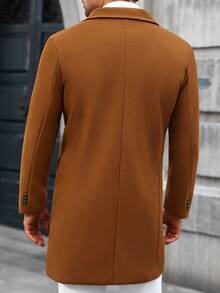 Manfinity CasualCool 男士纯色口袋纽扣长袖大衣，秋季外出外套，送给朋友、丈夫、男友的礼物，男士秋季外套，棕色正装外套，男士大衣，男士棕色外套 - 棕色 - 查看 2