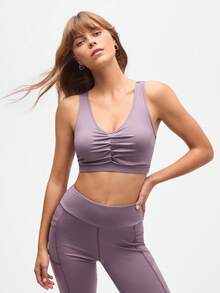 SHEIN Sports 全新户外休闲女士运动文胸，适合跑步、健身、瑜伽 - 紫色 - 查看 4