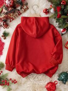 LOONEY TUNES X SHEIN Young Boy Cartoon Christmas Pattern Hooded Long Sleeve Sweatshirt Fall Winter - Red - View 3