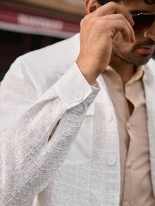 Manfinity VCAY Men's Casual Patchwork Collar Shacket, Fall, Winter - White - View 8