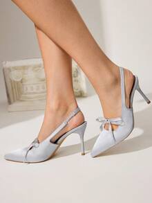 CUCCOO CHICEST Cuccoo 时尚性感蝴蝶结尖头细高跟女鞋 - 灰色 - 查看 7