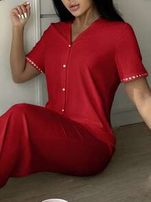 SHEIN 2pcs Women Casual Contrast Color Loungewear Set - Multicolor - View 7