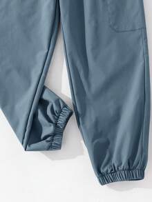 SHEIN Tween 男童休闲运动图案印花口袋宽松抽绳工装裤，适合通勤、上学、日常休闲、旅行、运动、春夏秋冬