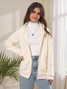 SHEIN Teenage Girls Sherpa Lined Hooded Jacket