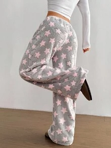 Flirla 圣诞新款毛绒印花舒适女士宽松直筒裤 - 彩色 - 查看 2