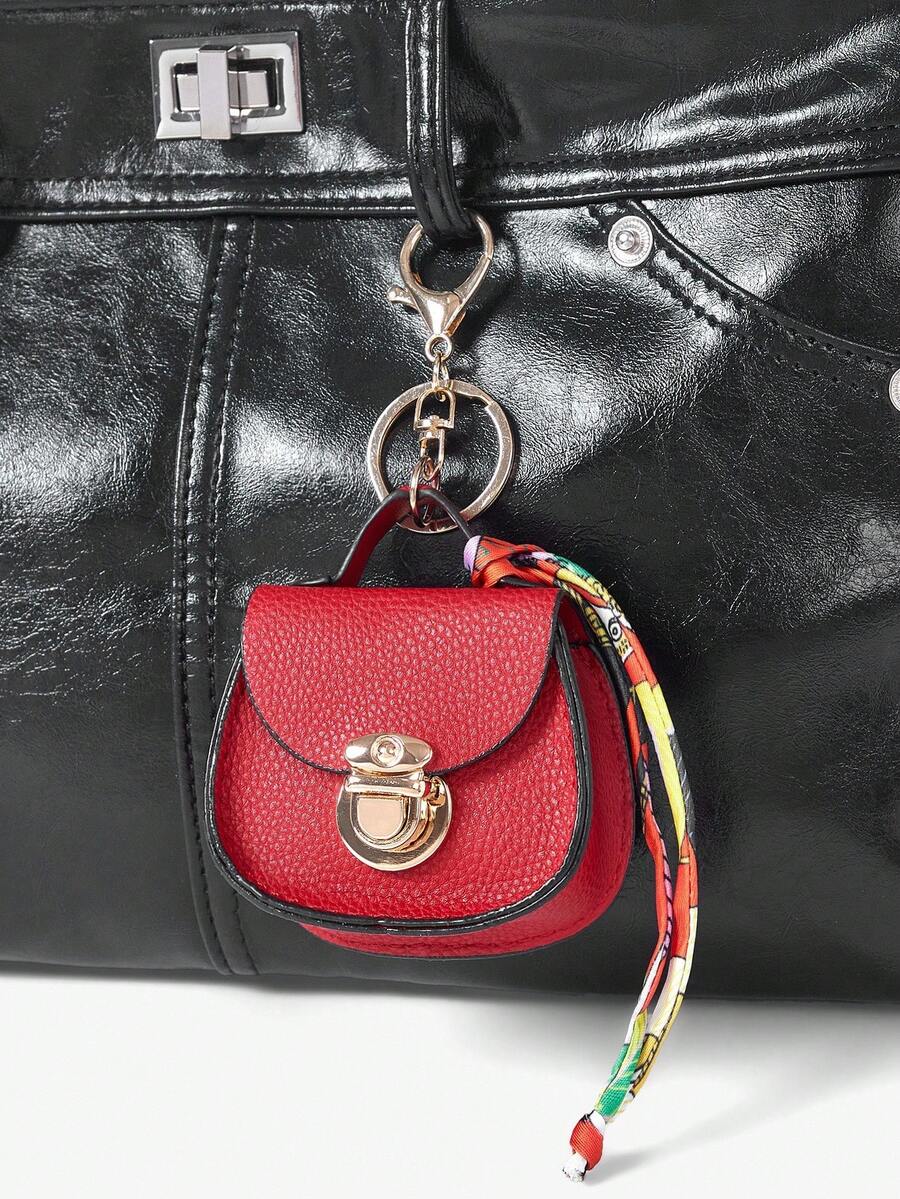 SHEIN SXY Mini Keychain Clip Holder, Portable Small Coin Purse, Earphone Case, Bag Decor - Red - View 1