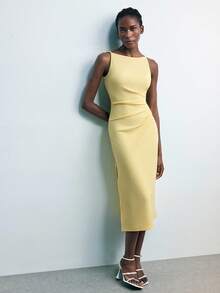 Maija Letnia, nowa, kremowo-żółta sukienka damska z marszczeniami na ramiączkach typu spaghetti z 2025 roku, biznesowa, swobodna, codzienna, elegancka, plażowa, odpowiednia na wesele, festiwal muzyki country, brunch, na lotnisko, w stylu retro z lat 90.