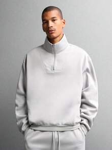 SUMWON 毛绒半拉链运动衫和慢跑裤套装 - 淺灰色 - 查看 3