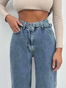 EURMUSE Women Casual Blue Zipper Fly Pocket Jeans - Medium Wash - View 6