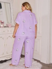 SweetSlumber Conjunto de Pijama com Estampa Fofa de Coelho Listrado Plus Size - Multicolorido - Visão 2