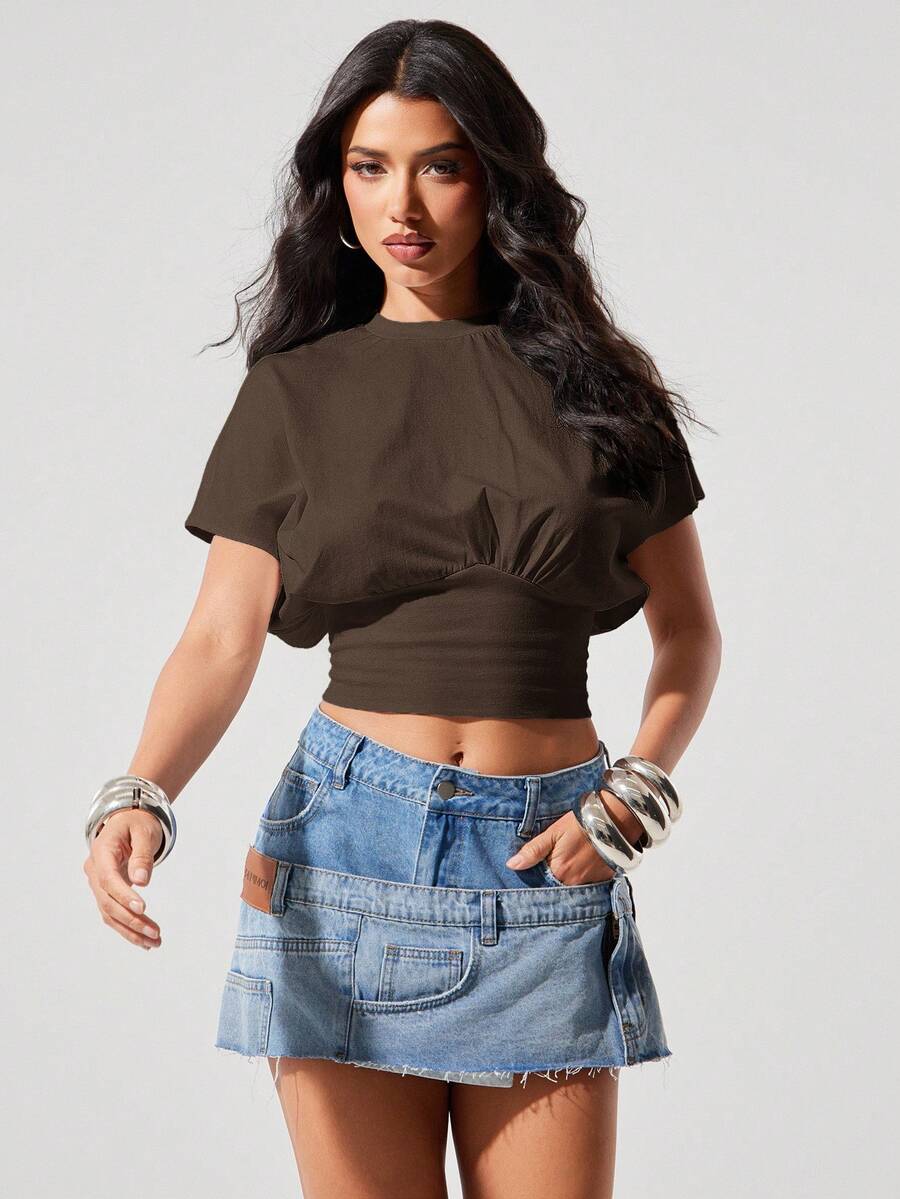 Denimoi Fitted Waist Crew Neck Short Sleeve Tee