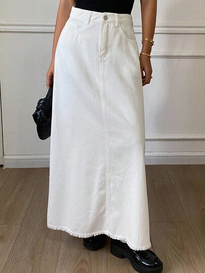 DAZY Women's Casual Denim Skirt With Fringe Hem Fall/Winter