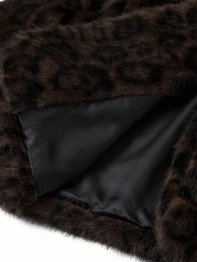 Ellevyn 女式圆领长袖前开襟豹纹棕色优雅休闲外套短款仿皮草夹克，秋冬 - 彩色 - 查看 14