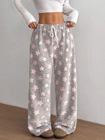 Flirla 圣诞新款毛绒印花舒适女士宽松直筒裤