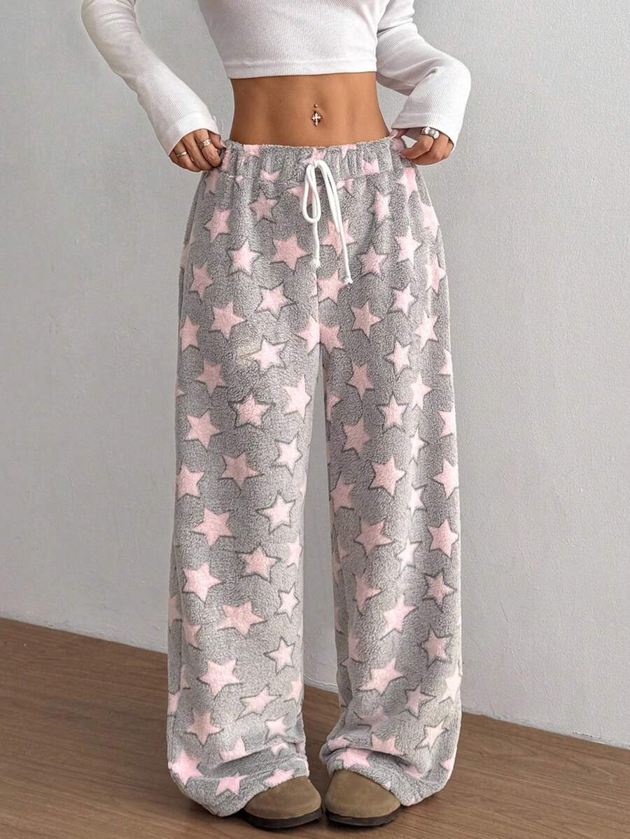 Flirla 圣诞新款毛绒印花舒适女士宽松直筒裤 - 彩色 - 查看 1