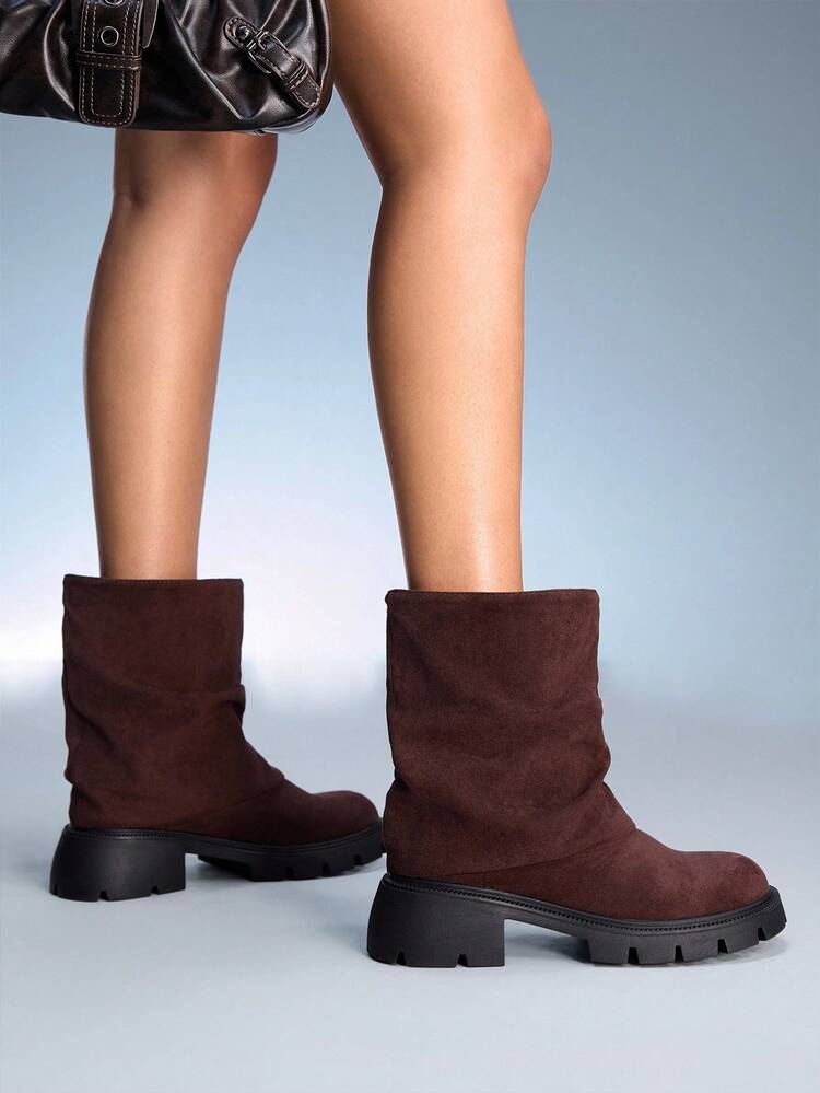 CUCCOO GRLICON Women's New Spring Sweet Cool Shinjuku Street Style Bootcut Boots, Black Retro Round Toe Knee-High Riding Boots