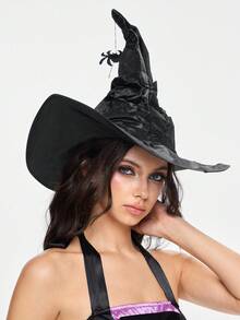 ROMWE Grunge Punk 1pc Halloween Spider Wrinkle Witch Hat - Black - View 4