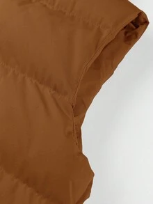 Manfinity Homme 1pc Loose Fit Men's Zipper Hooded Puffer Vest Coat, Fall Winter - Camel - View 4