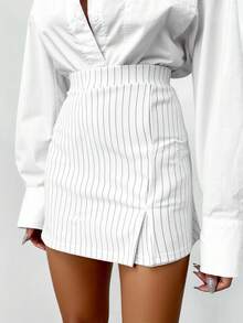 SHEIN Cottnline Women's Vertical Striped Skorts - White - View 4