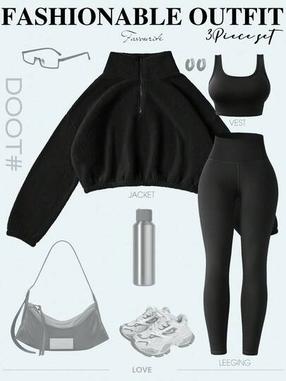 Gameset SHEIN Sport Women's Casual Sports Set With Thermal Lining, Includes Tight Fit Camisole And Leggings, Suitable For Running, Fitness, Outdoor Activities, Autumn/Winter Gym Outfit Set