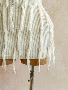 Soleia Soleia Women's Holiday V-Neck Hollow Out Wooden Bead Fitted Knit Dress With Tassel Hem, Spaghetti Strap Tie Back Knit Maxi Dress For Vacation, Date, Afternoon Tea, Party, Beach, Cruise, Island, Road Trip, Wedding, Music Festival, Boho Vacation, Beach Outfit, Can Be Worn Inside Or Outside