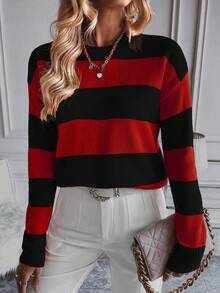 EMERY ROSE Áo len cổ tròn dáng rộng màu tương phản thường ngày dành cho nữ, Thu/Đông - Nhiều màu - Xem 7