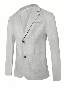 Manfinity Mode Men's Casual Blazer Jacket With Single-Breasted Lapel, Long Sleeve, Autumn - Grey - View 4