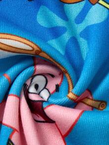 SpongeBob SquarePants | SHEIN 2pcs/Set Young Boy Ocean Pattern Round Neck Long Sleeve Top And Pants Knit Comfortable Casual Stretchy Pajama Set