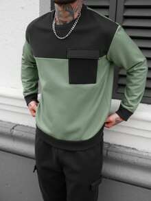 Manfinity Homme Conjunto de sudadera y pantalón de chándal con parches de color contrastante para hombre, ropa de otoño - Multicolor - Ver 5