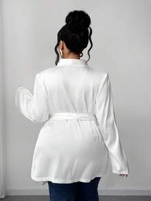 Maweii 加大码白色系带修身正装外套，适合工作和休闲穿着 - 白色 - 查看 3