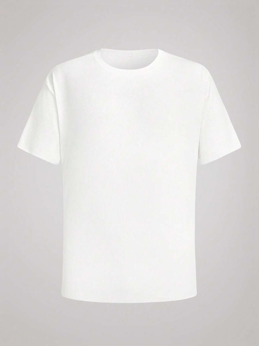 OFFICEAU Men's Summer Textured Solid Color Casual Round Neck Short Sleeve T-Shirt, Old Money Spring To Summer - White - View 1