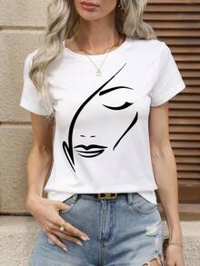 EMERY ROSE Figure Graphic Round Neck Tee Graphic Tees Women Tops