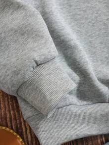 EMERY ROSE Long Sleeve Casual Crew Neck Mimi Print Pullover Sweatshirt For Spring & Fall, ,Graduation,Teacher,Back To School - Light Grey - View 3