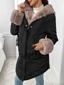 SHEIN Maternity Casual Thermal Lined Hooded Jacket, Versatile For Winter Women Hooded Winter Coat Women Parka Coat Winter Coat Faux Fur Lined Coat Women Long Winter Coat Winter Clothes Chic