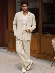 HIMLAND Bộ vest nam thường ngày hai hàng khuy 2 món - Màu Khaki - Xem 4