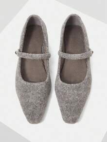 Mnmlis 女士新款灰色法式低跟尖头简约时尚针织玛丽珍鞋，圣诞节必备 - 灰色 - 查看 4