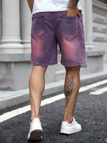 Manfinity Homme Plus Size Men's Summer Casual Washed Denim Shorts - Purple - View 2