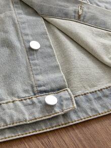 SWAVVY 男士休闲浅蓝色水洗牛仔长袖外套，适合秋季穿着，情侣装 - 淺色水洗藍 - 查看 6