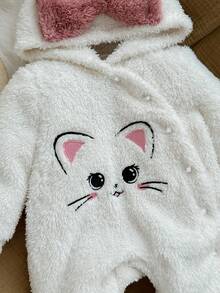 SHEIN 新生女婴可爱蓬松连帽家居服，秋冬 - 白色 - 查看 3