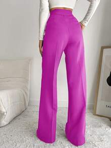 EURMUSE Women's Solid Color Seam Front Pocket Elegant Dress Pants - Red Violet - View 2