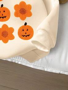 Vintaside Kids 女婴休闲时尚可爱仿皮草效果南瓜和花朵印花圆领卫衣，秋冬装，万圣节装 - 彩色 - 查看 3