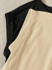 SHEIN EZwear 2pcs Black & Apricot Round Neck Raglan Sleeve Short Sleeve T-Shirts, Suitable For Summer - Multicolor - View 7