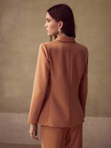 MOTF Classy SOLID PEAK COLLAR SINGLE BUTTON PLACKET BLAZER - Mocha Brown - View 3